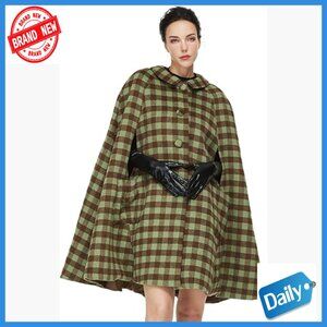Wool Blend Cape Coat with Pockets Single-Breasted Pea Coat Winter Outwear